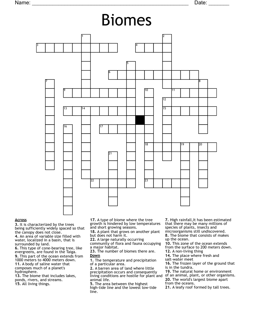 Biomes Crossword