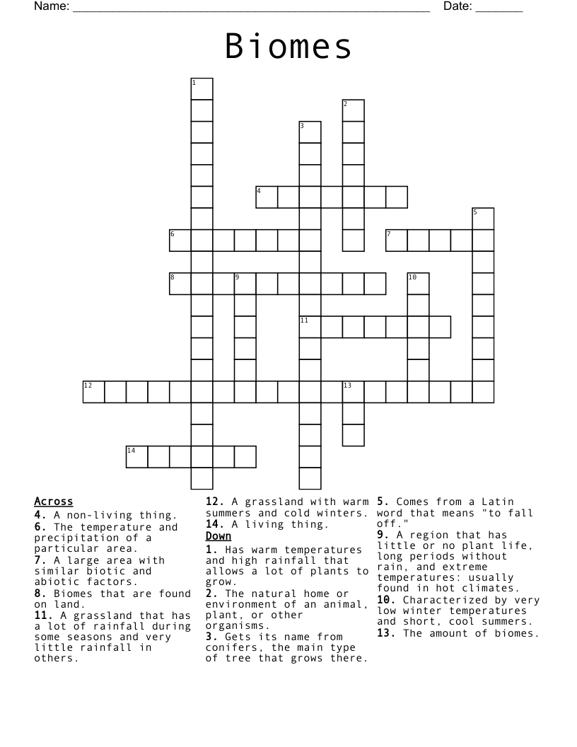 Biomes Crossword