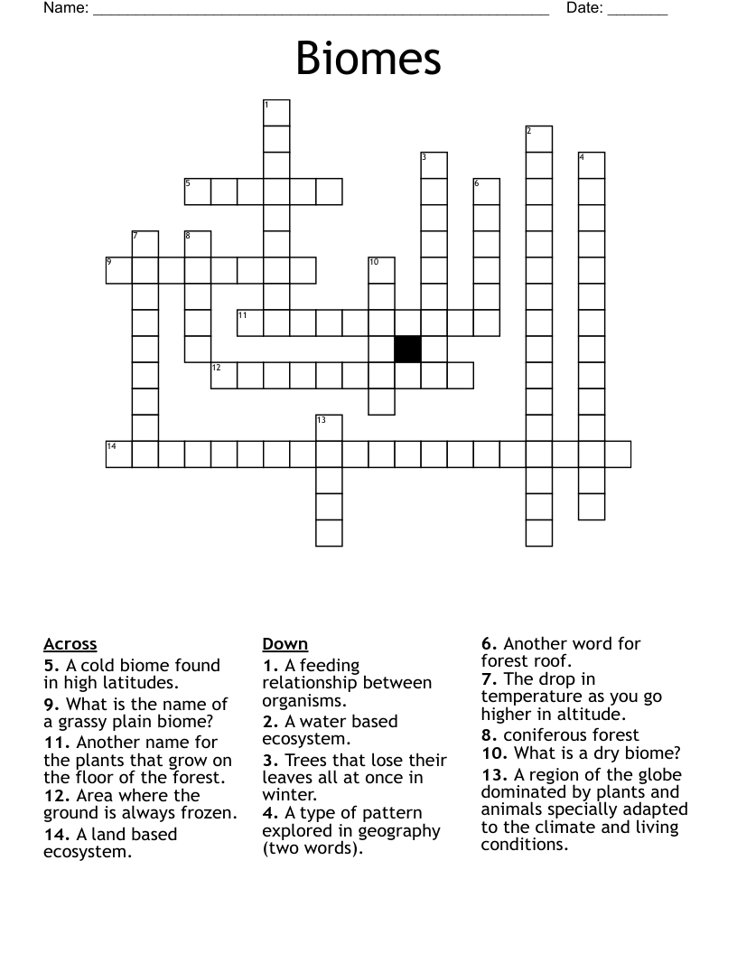 Biomes Crossword