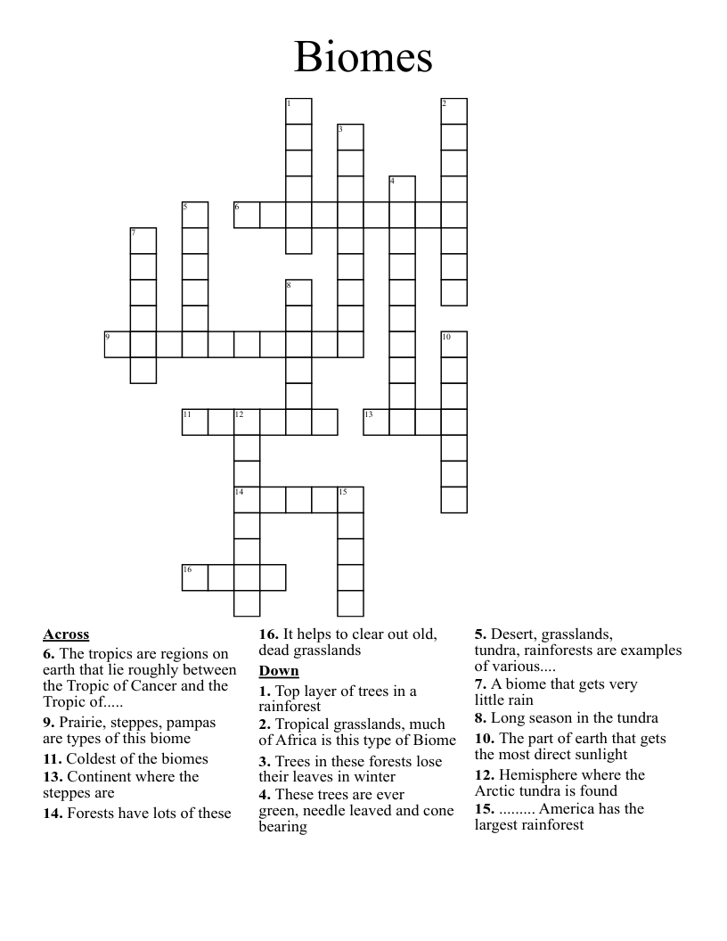 Biomes Crossword