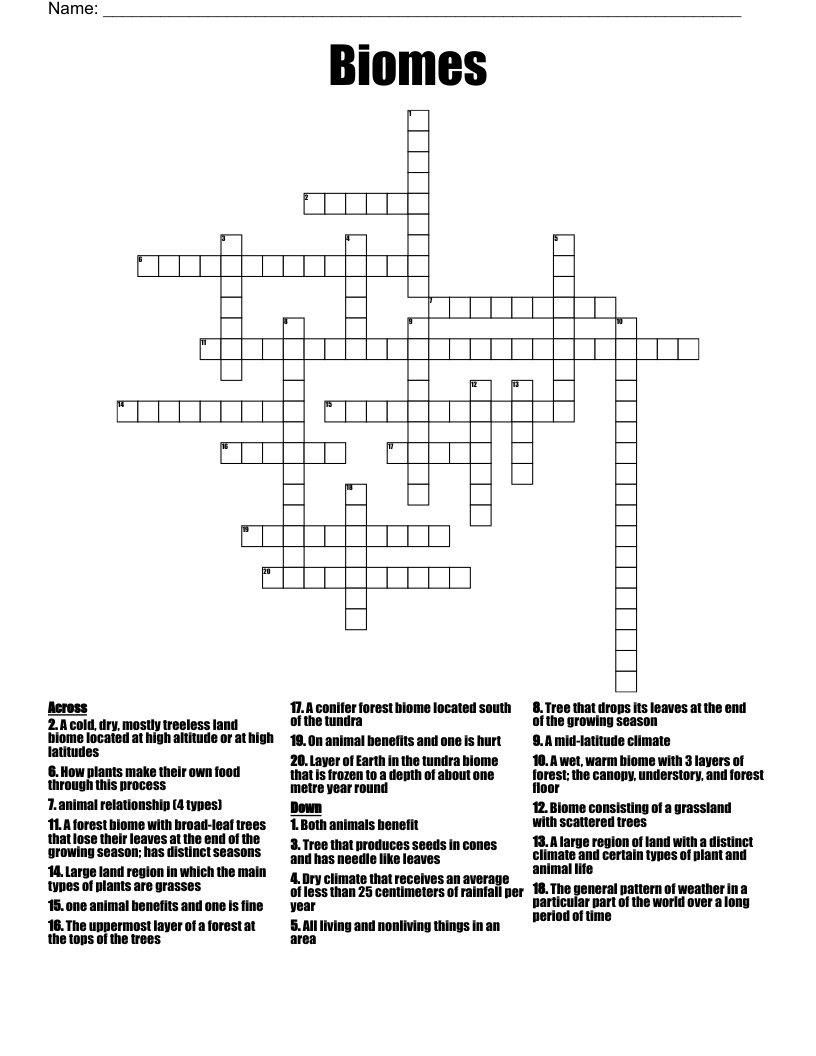Biomes Crossword