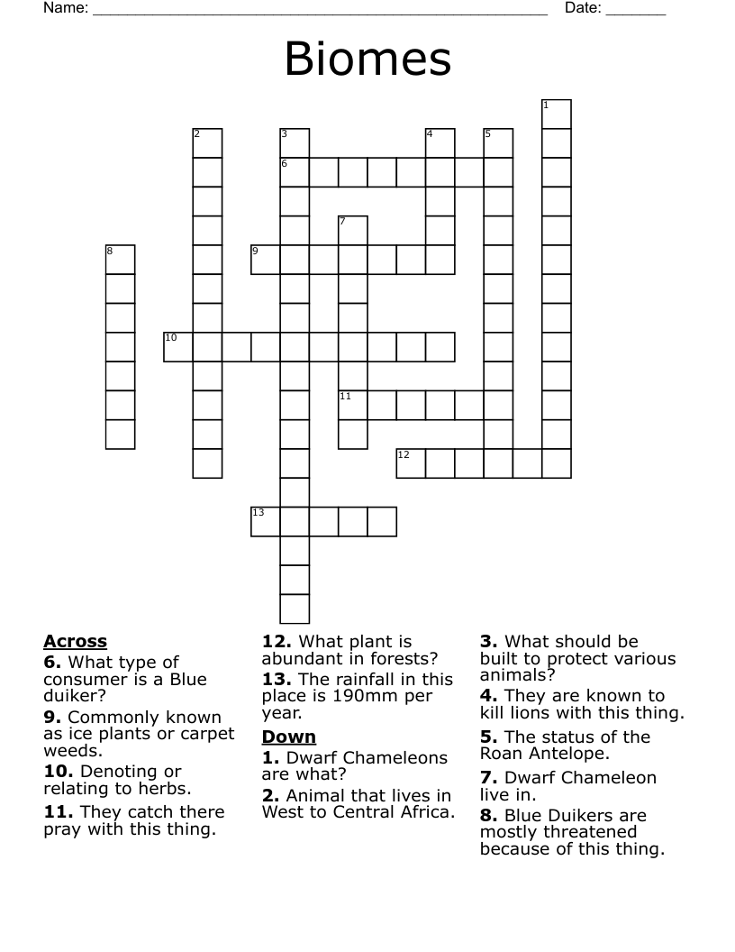 Biomes Crossword