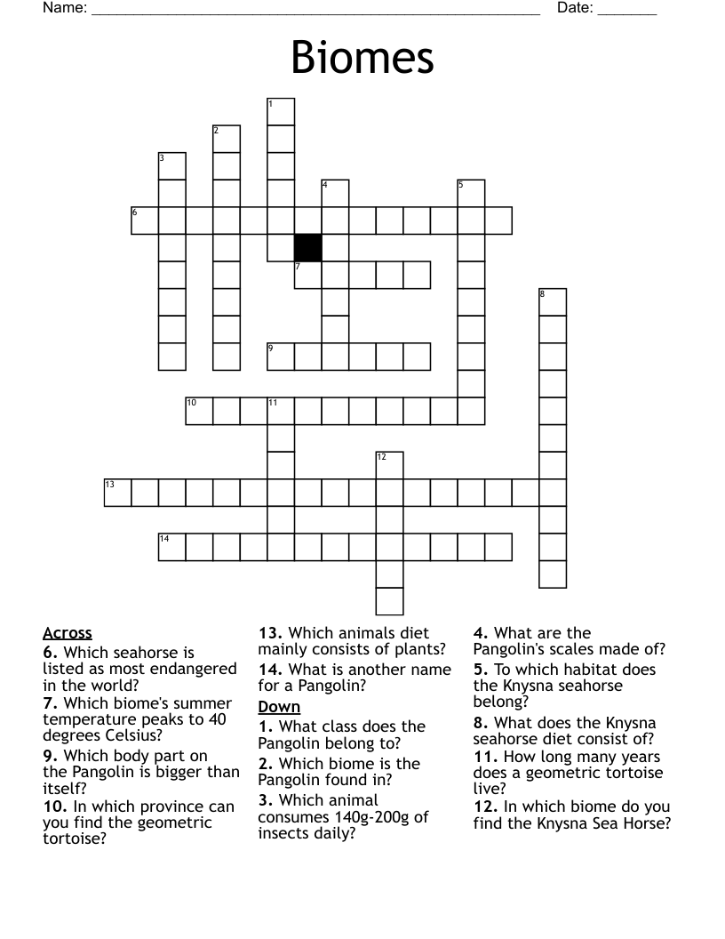 Biomes Crossword