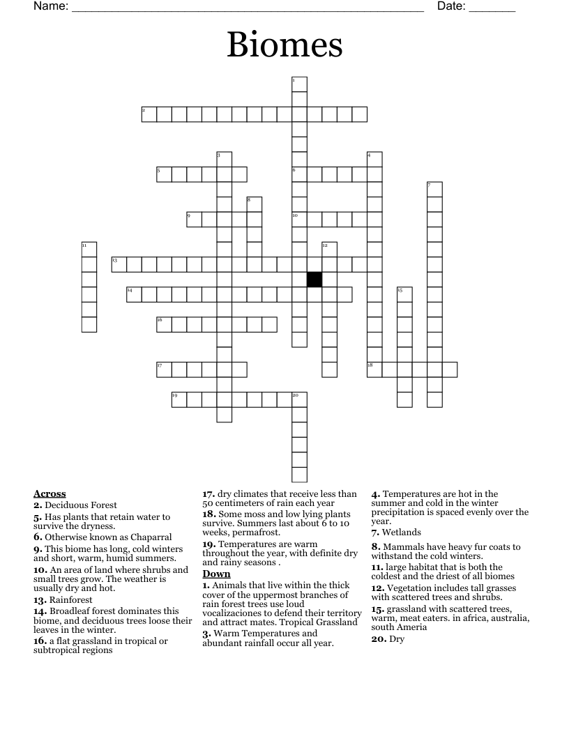 Biomes Crossword