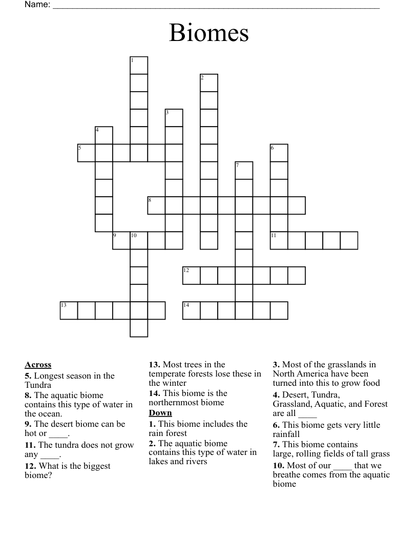 Biomes Crossword