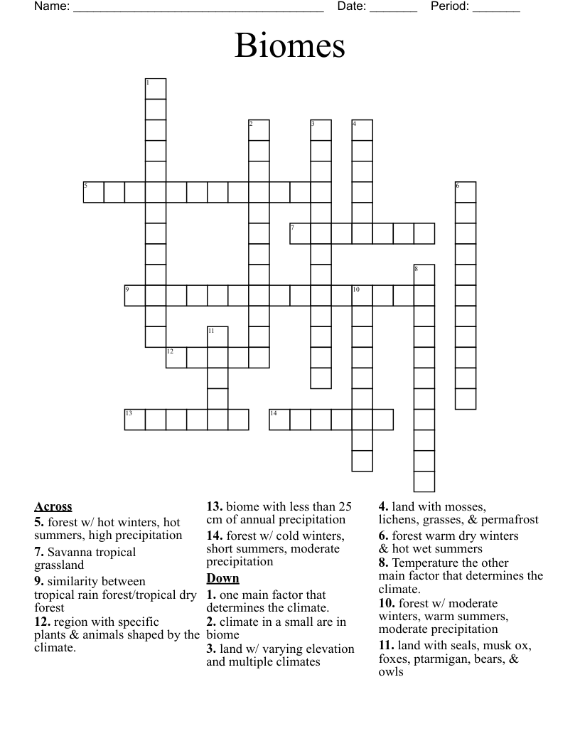 Biomes Crossword