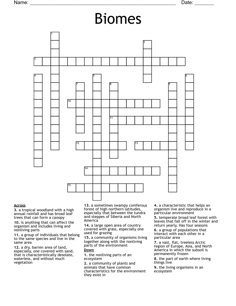Biomes Crossword