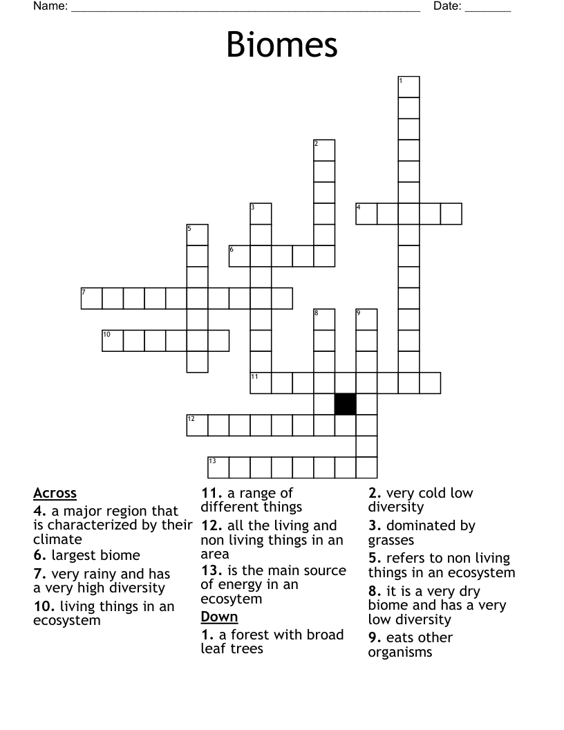 Biomes Crossword