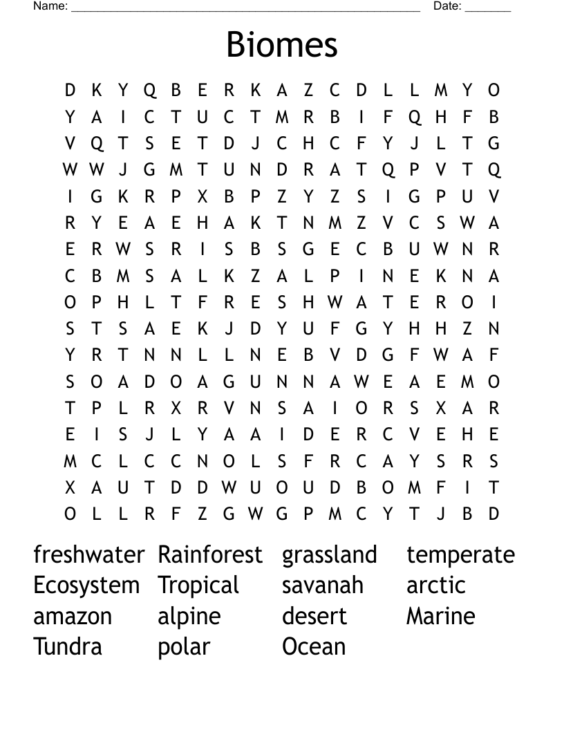 Biomes Word Search