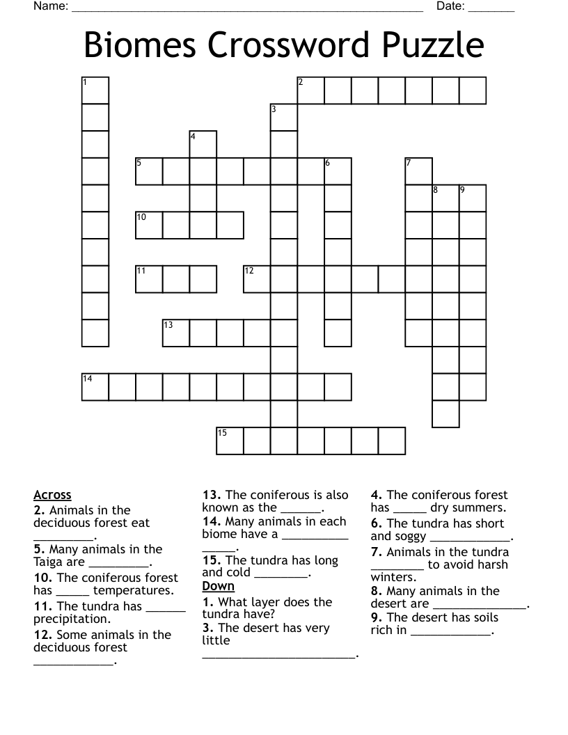 Biomes Crossword Puzzle 
