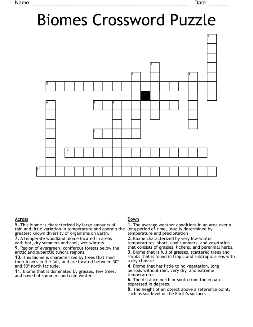 Biomes Crossword  Puzzle