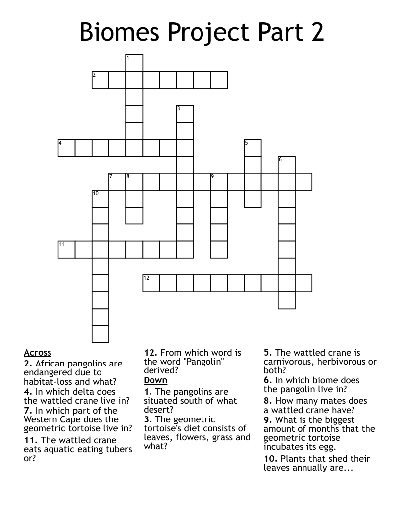 Biomes Project Part 2 Crossword