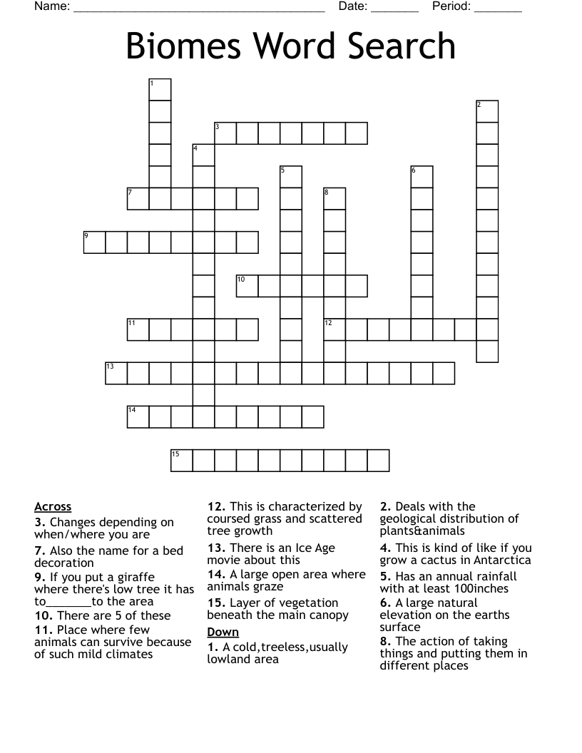 Biomes Word Search Crossword