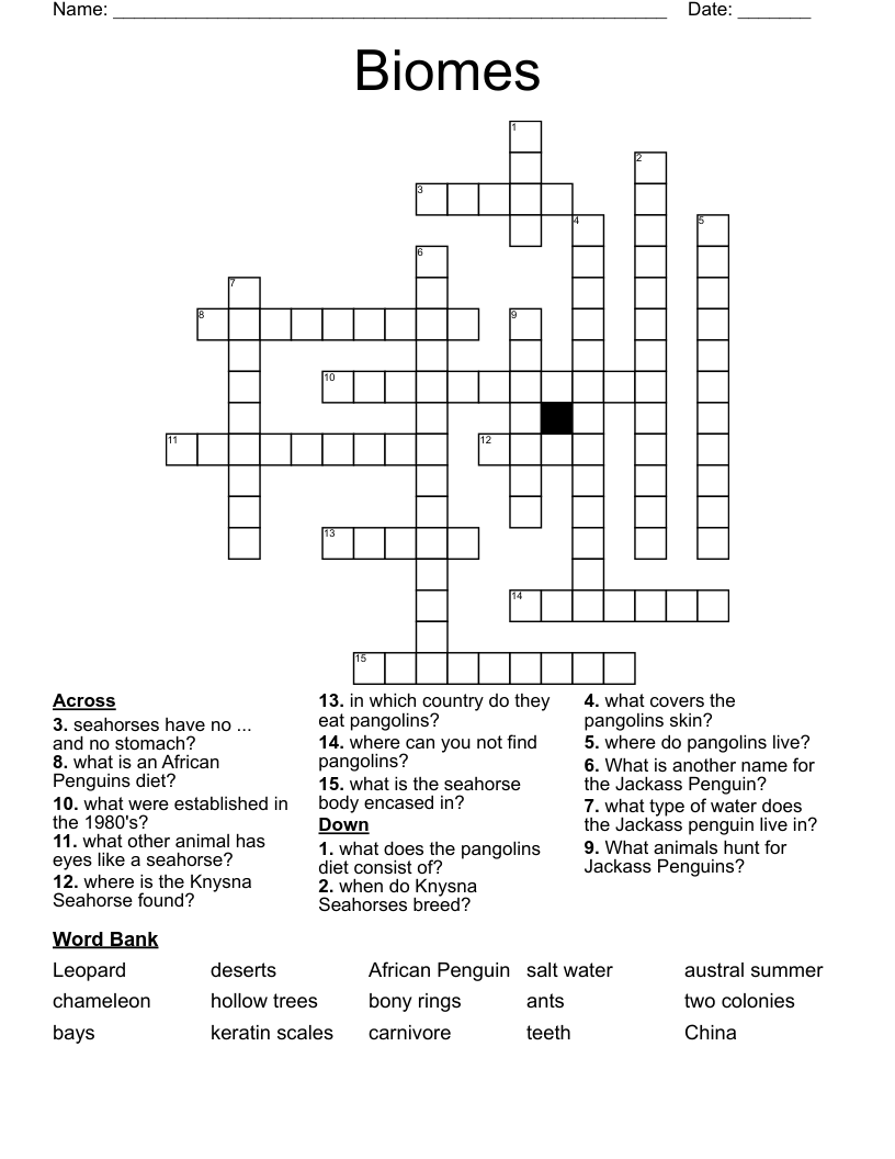 Biomes  Crossword