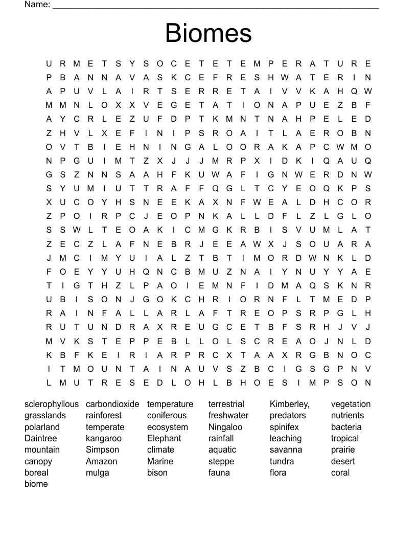 Biomes  Word Search