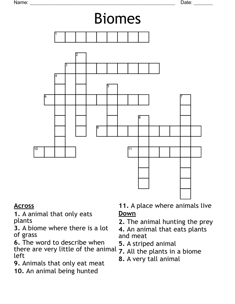 Biomes  Crossword