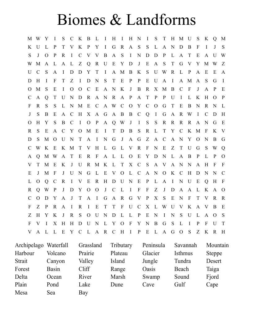 Biomes & Landforms Word Search