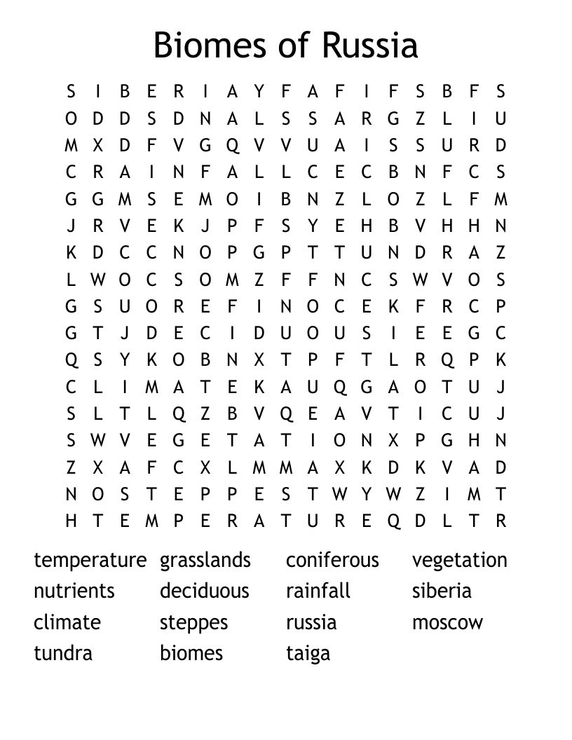 Biomes of Russia Word Search