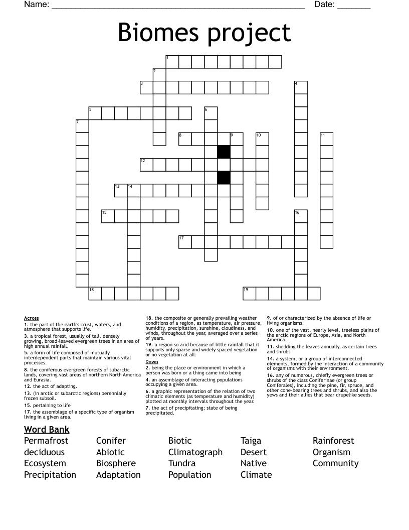 Biomes project Crossword