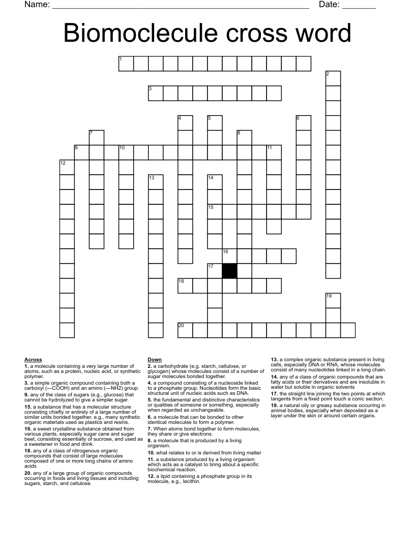 Biomoclecule cross word