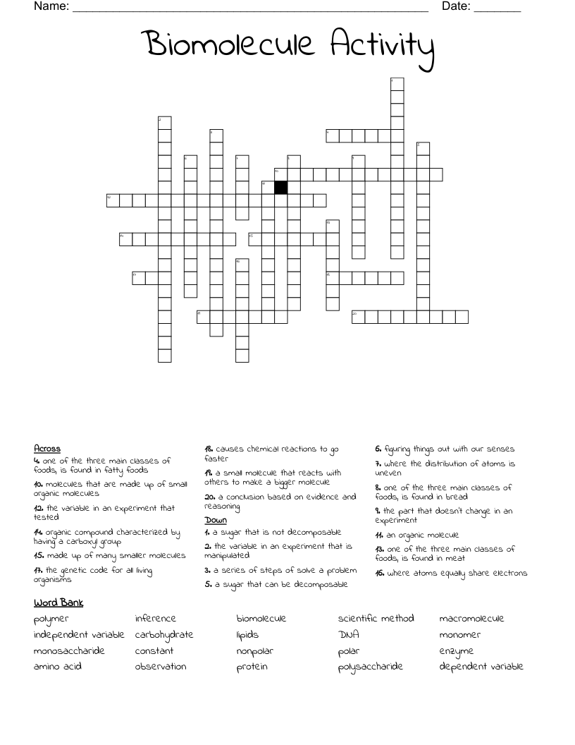 Biomolecule Activity Crossword