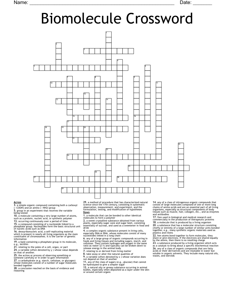 Biomolecule Crossword