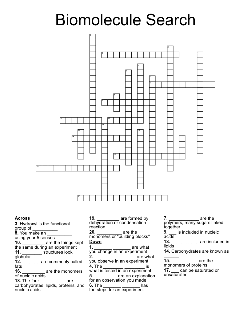 Biomolecule Search Crossword