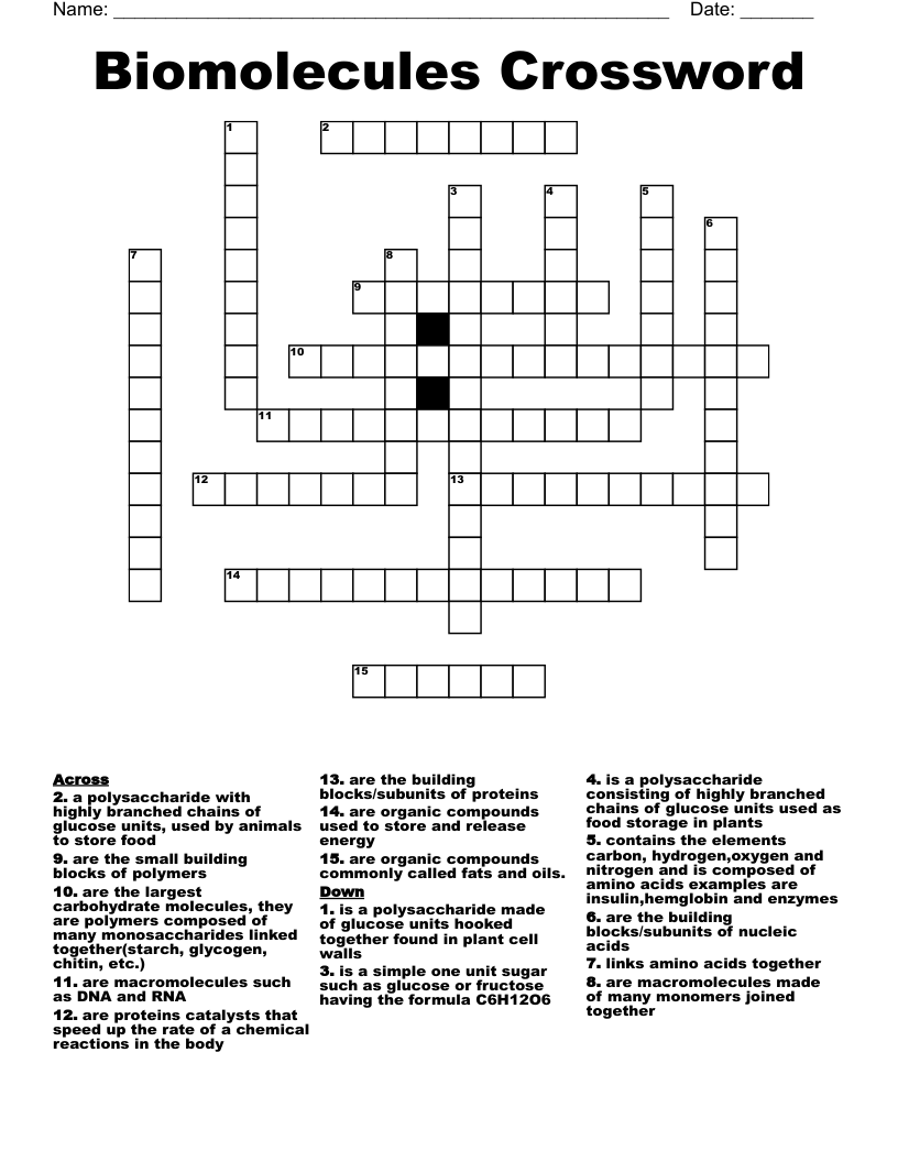 Biomolecules Crossword