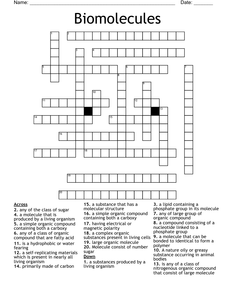 Biomolecules  Crossword