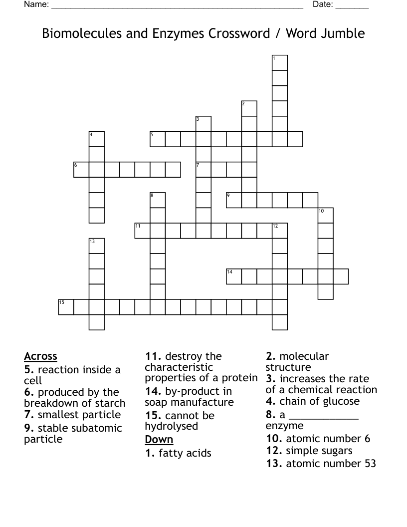 Biomolecules and Enzymes Crossword / Word Jumble