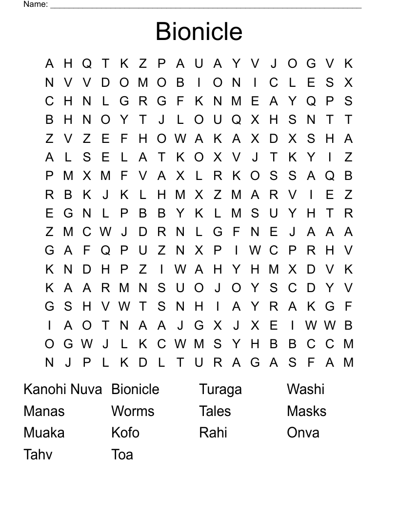 Bionicle Word Search