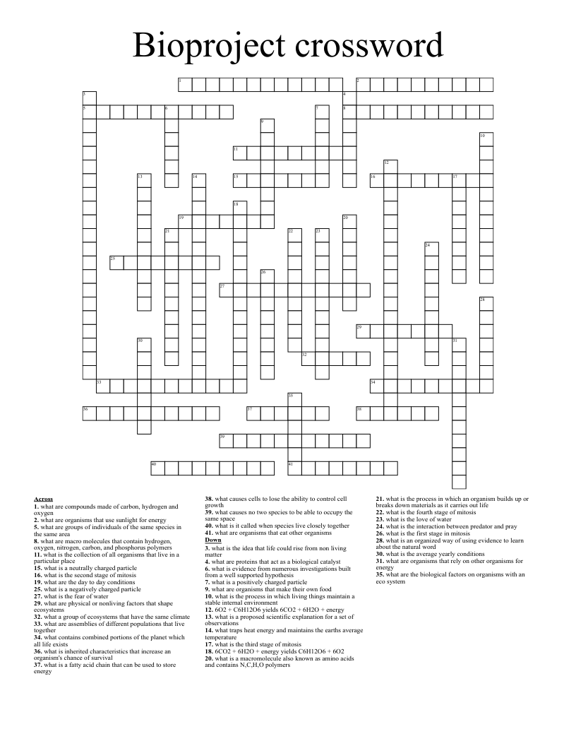 Bioproject crossword