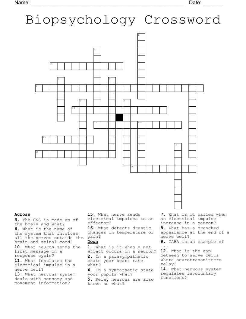 Biopsychology Crossword