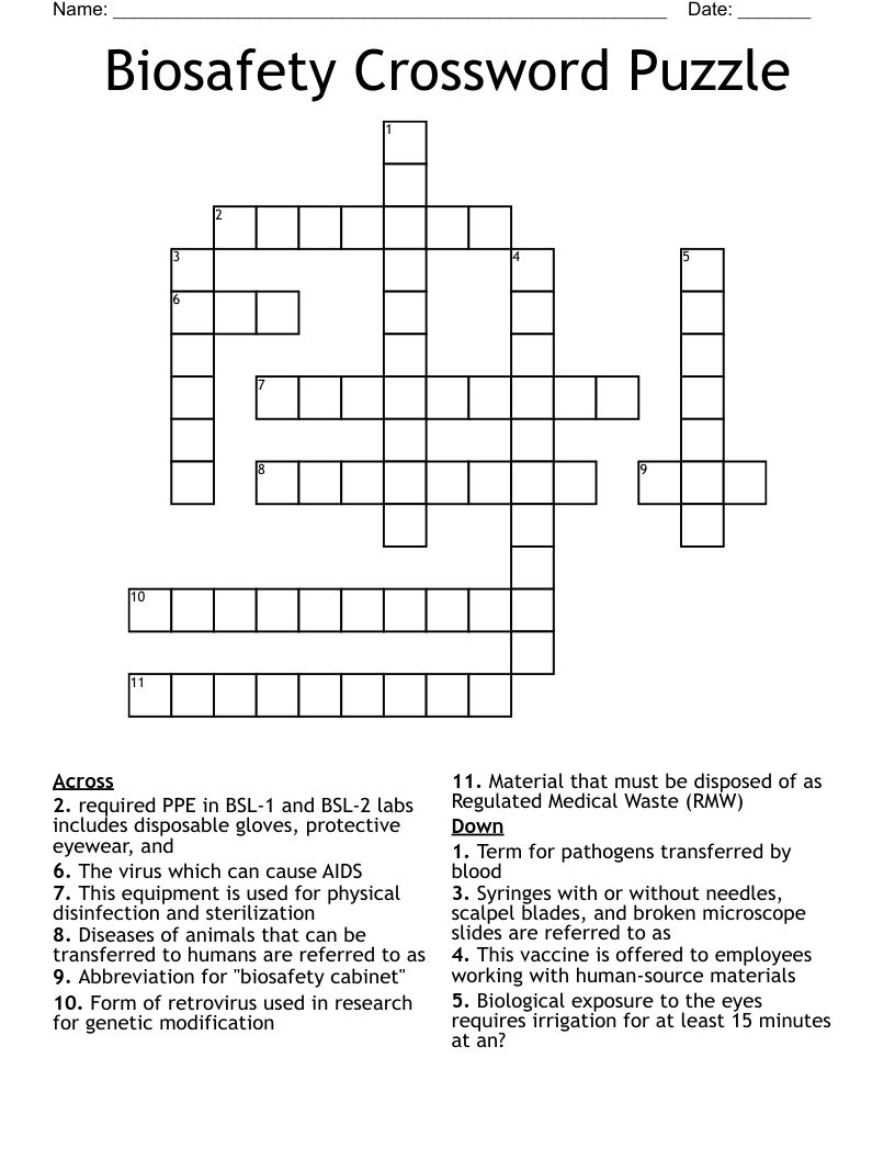 Biosafety Crossword Puzzle