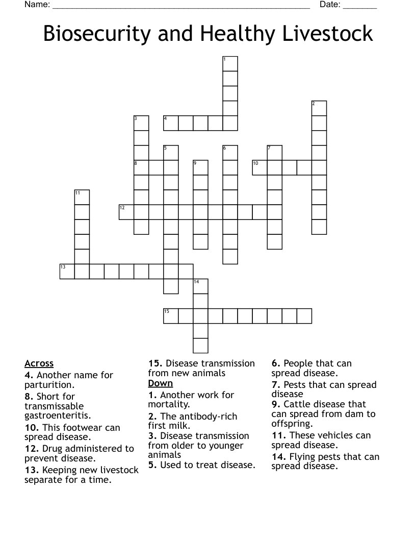 Biosecurity and Healthy Livestock Crossword