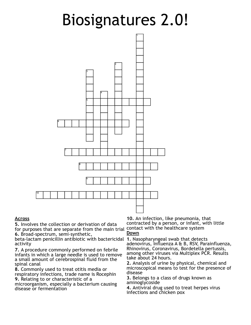 Biosignatures 2.0! Crossword