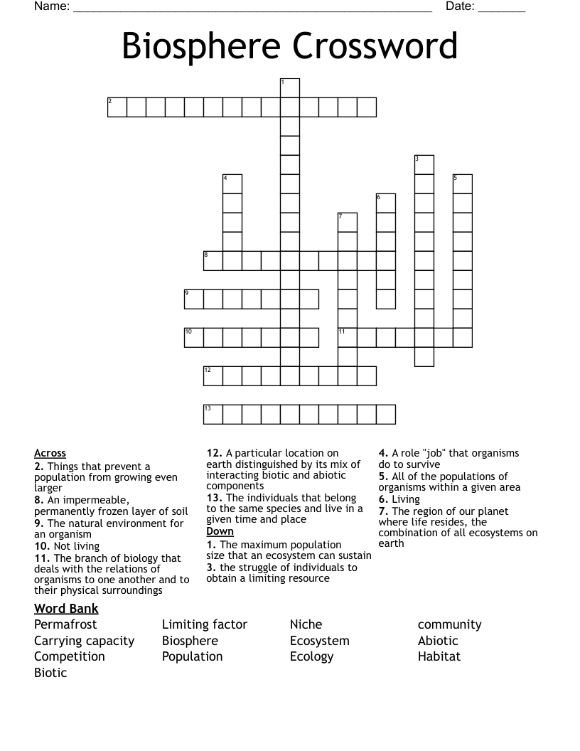Biosphere Crossword 