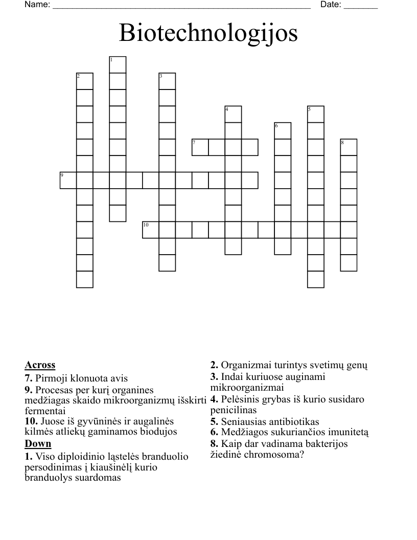 Biotechnologijos Crossword