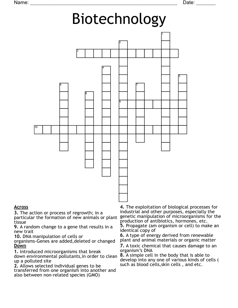 Biotechnology Crossword