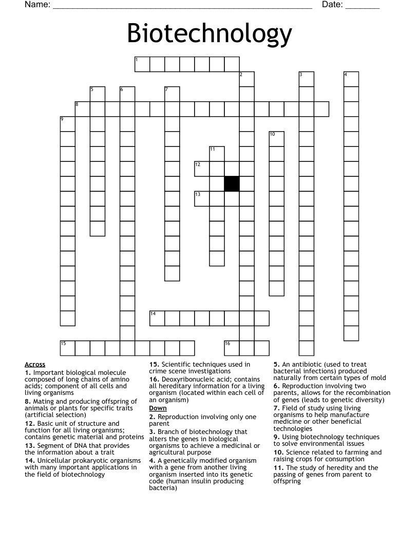 Biotechnology Crossword