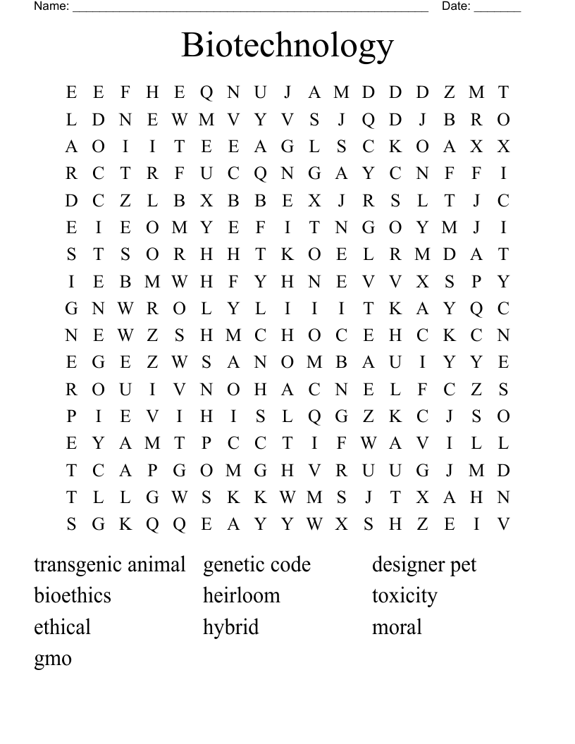 Biotechnology Word Search