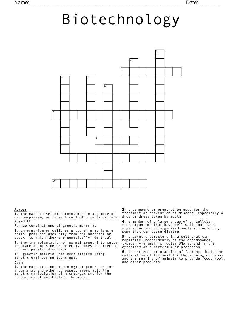 Biotechnology Crossword