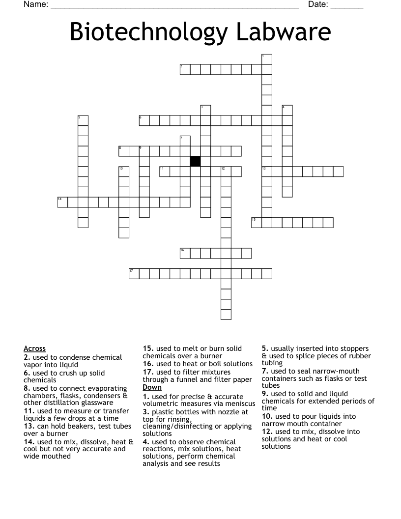 Biotechnology Labware Crossword