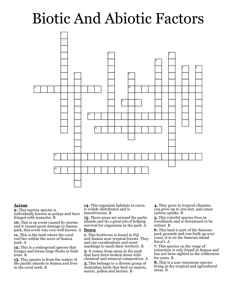 Biotic And Abiotic Factors Crossword