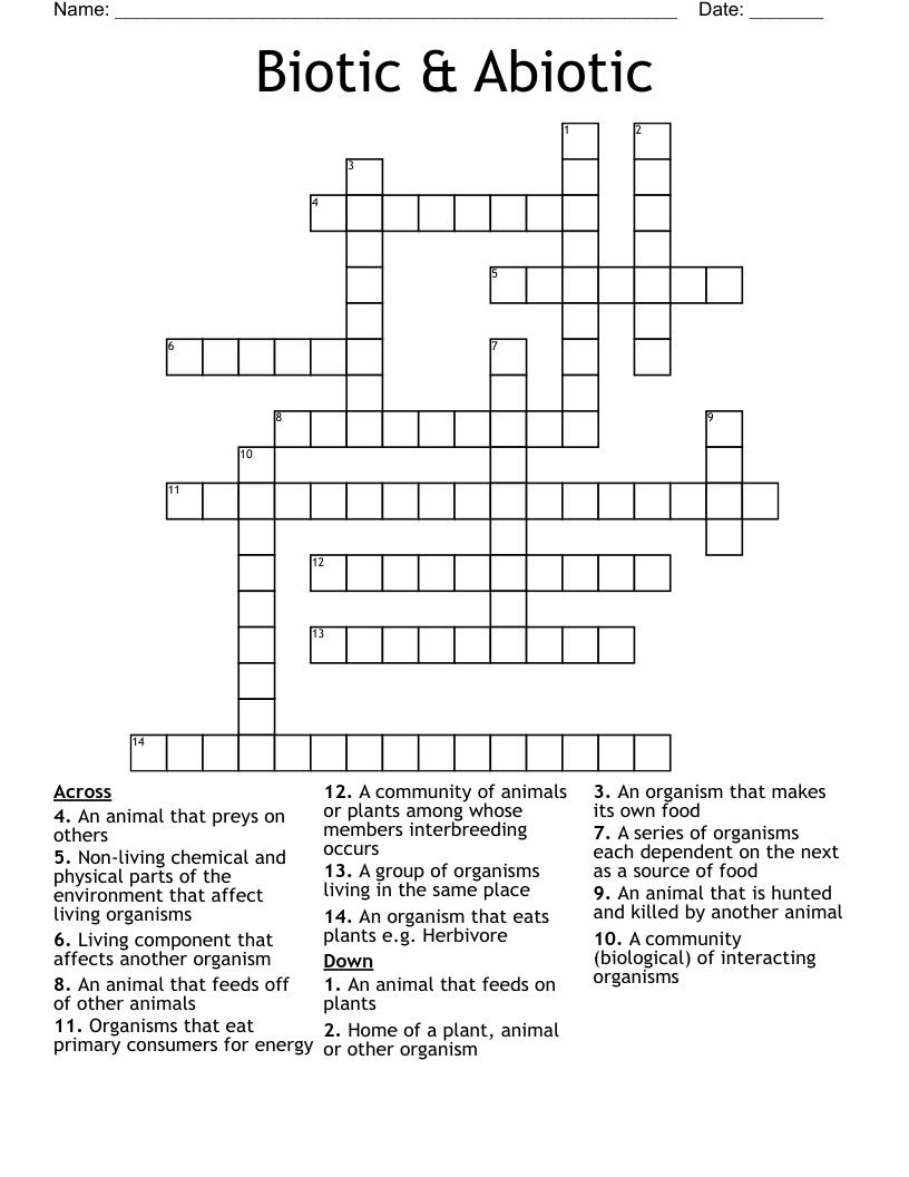 Biotic & Abiotic Crossword