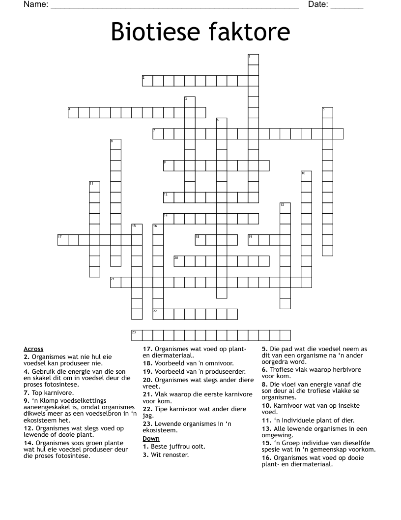 Biotiese faktore Crossword