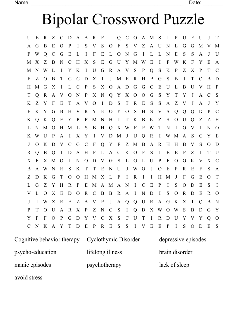 Bipolar Crossword Puzzle Word Search