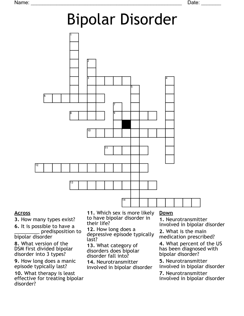 Bipolar Disorder Crossword
