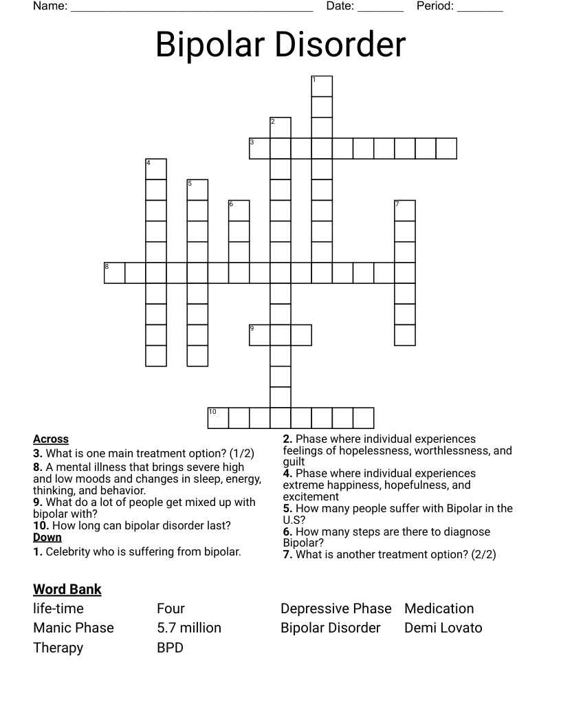 Bipolar Disorder Crossword