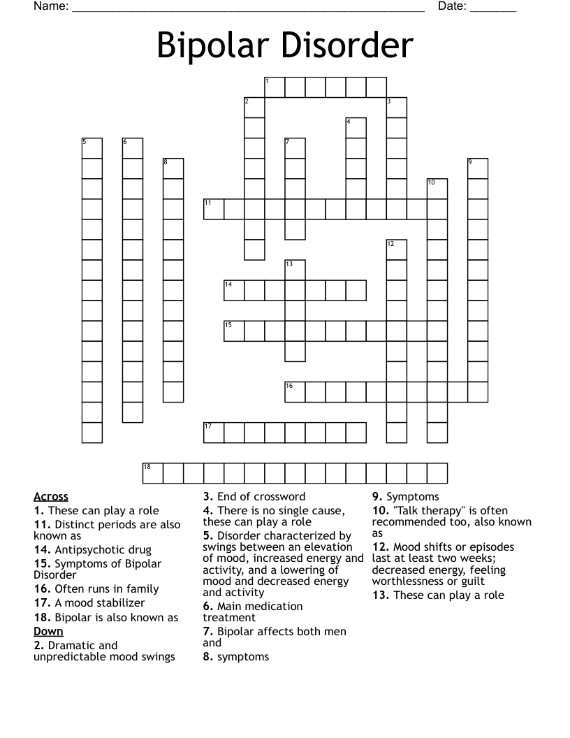 Bipolar Disorder Crossword